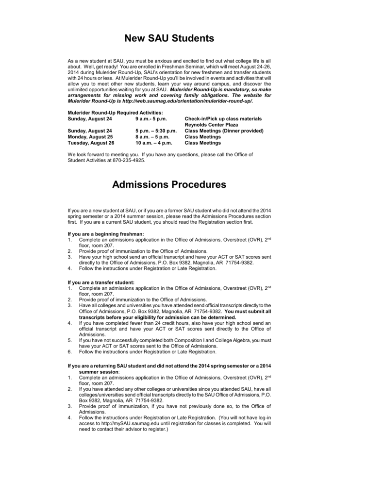 Admissions Procedures Southern Arkansas University