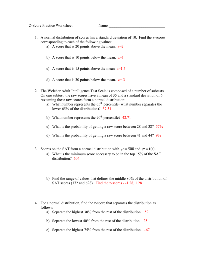 Z-Score Practice Worksheet