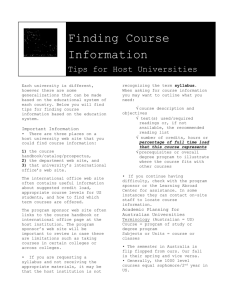 Finding Course Information Tips for Host Universities Each