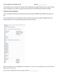 Vector Addition Spreadsheet Lab Names ______ This lab adds