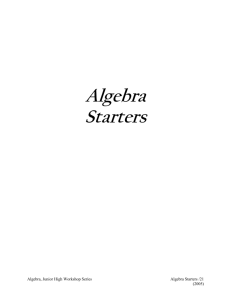 Algebra B AlgebraStarters - Yukon Education Mathematics