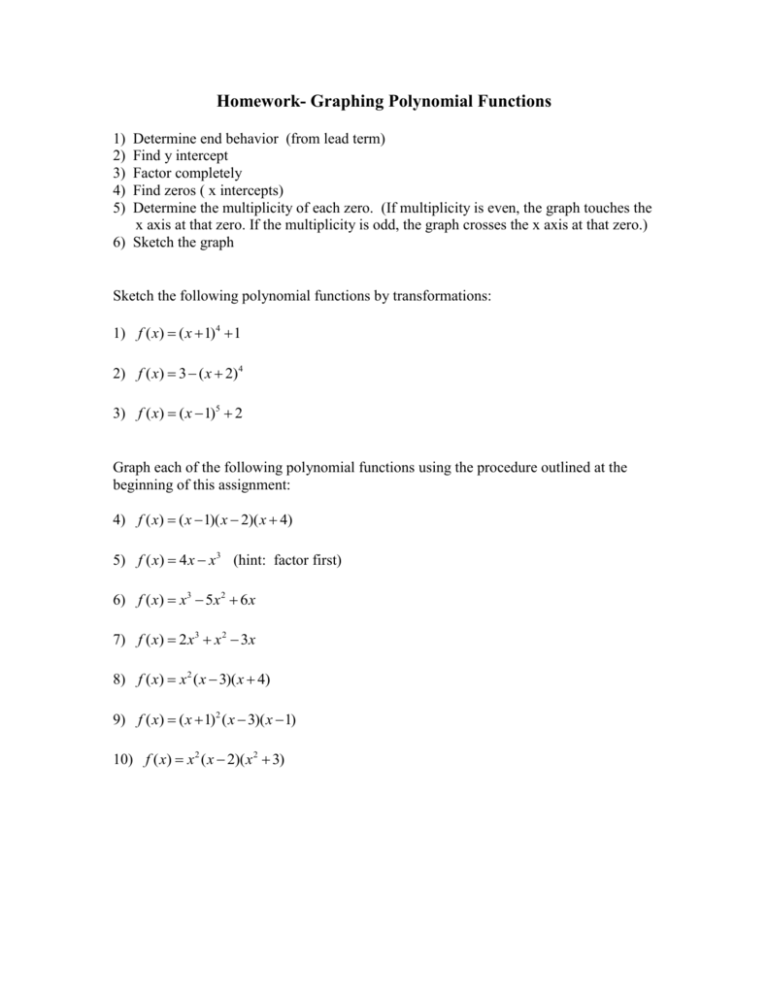 homework 3 graphing polynomial functions