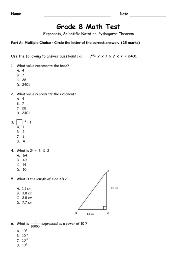 Grade 8 Math Test