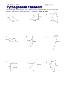 Pythagorean Theorem - worksheet to hand in