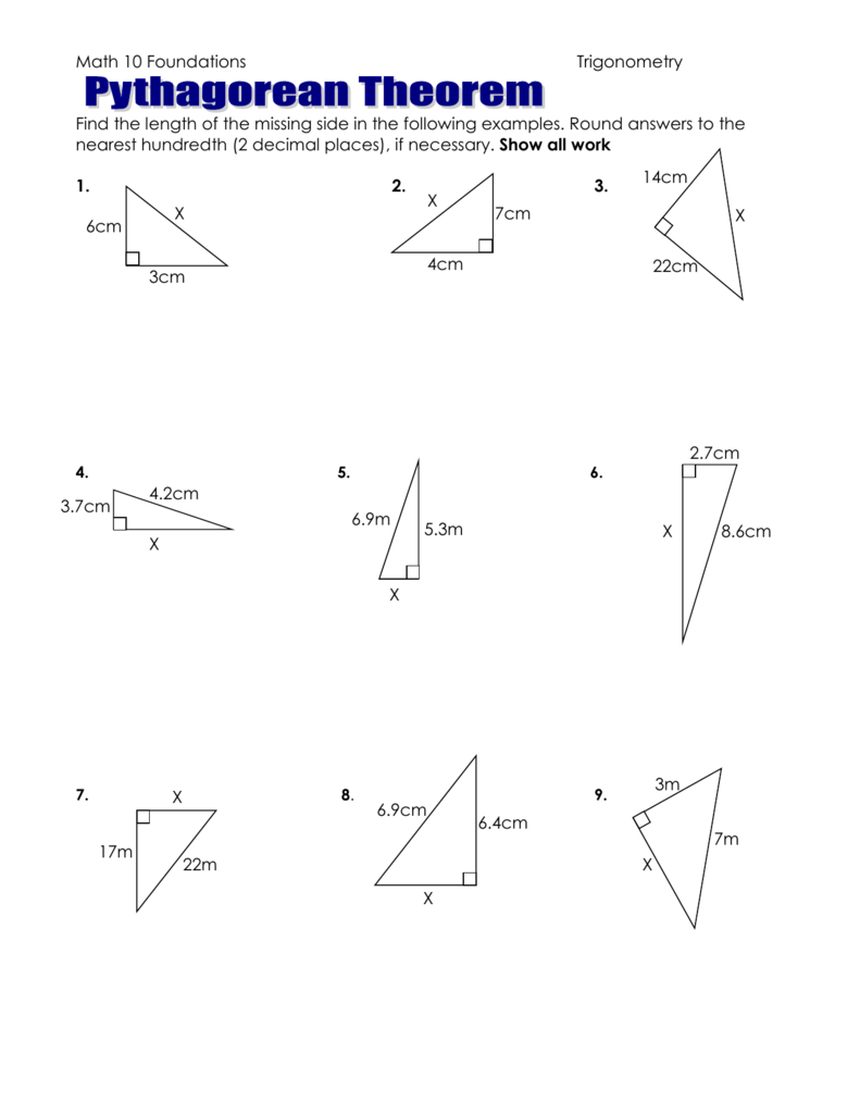 Pythagorean Theorem - worksheet to hand in Pertaining To Pythagorean Theorem Practice Worksheet