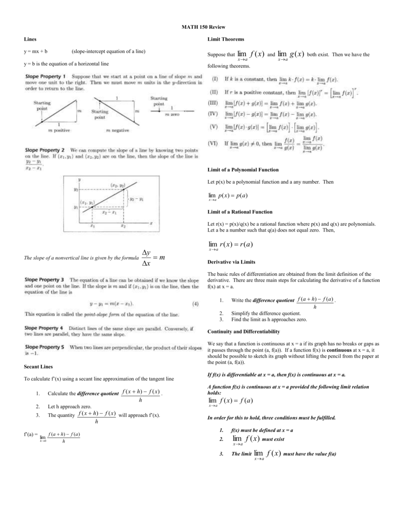 Math 150 Formulas