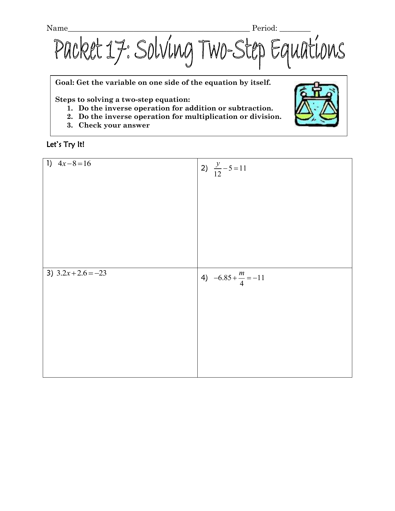 Solving Two Step Equations