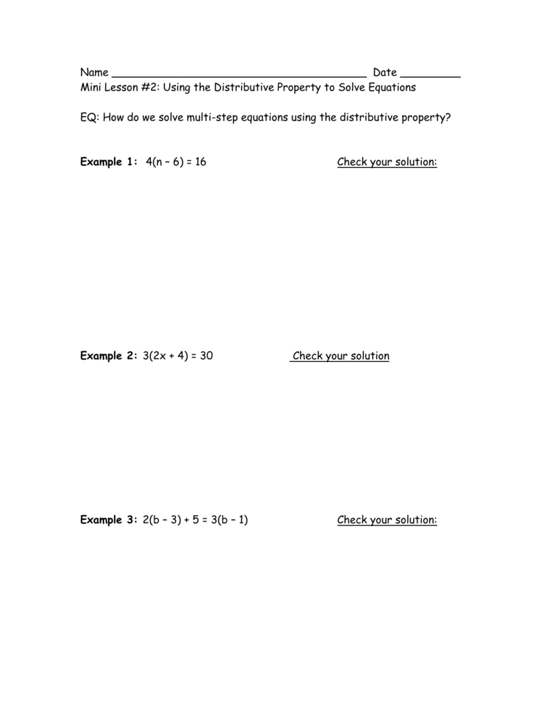 Solving Equations With Distributive Property Worksheet