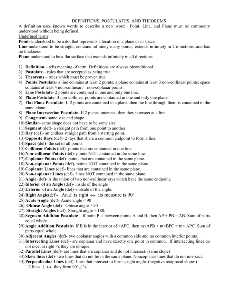 DEFINITIONS POSTULATES AND THEOREMS