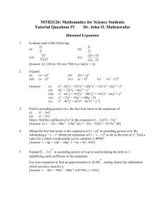 MTH2126: Mathematics for Science Students Tutorial Questions IV