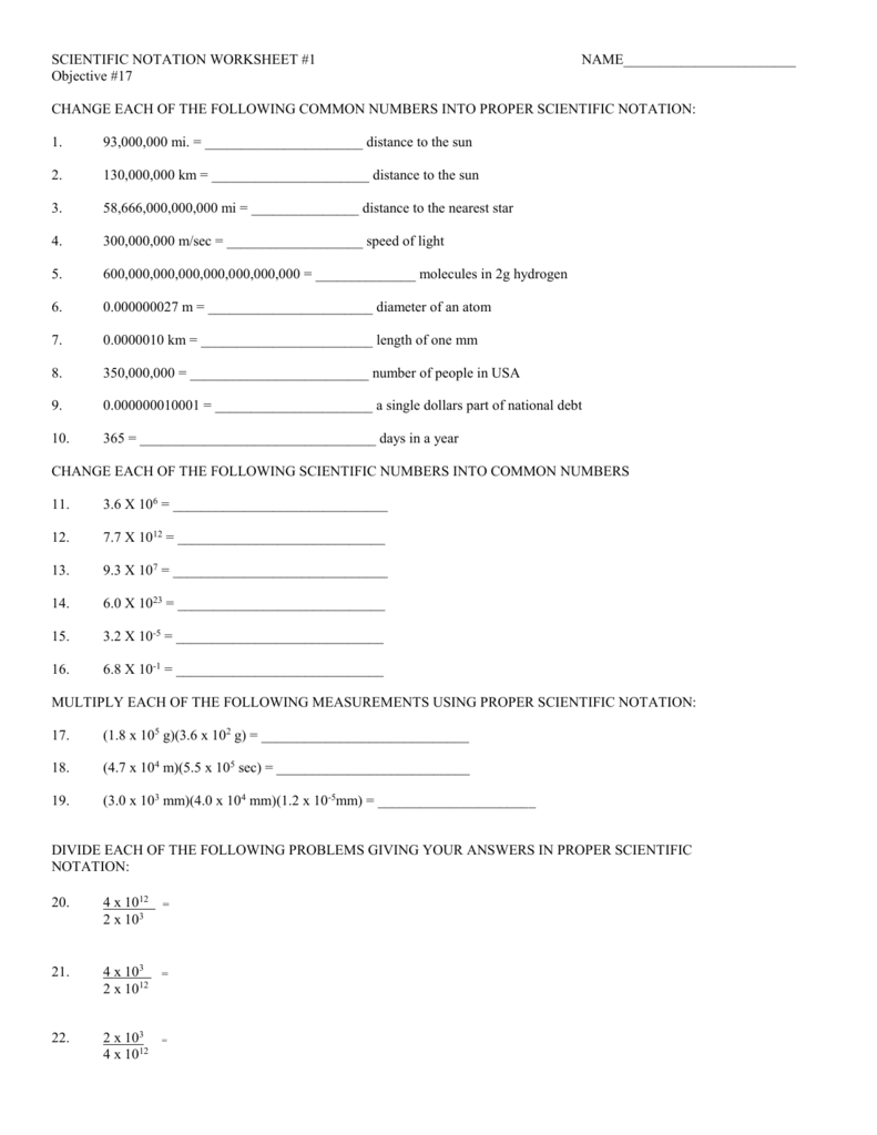 SCIENTIFIC NOTATION WORKSHEET 23 In Scientific Notation Worksheet Answer Key