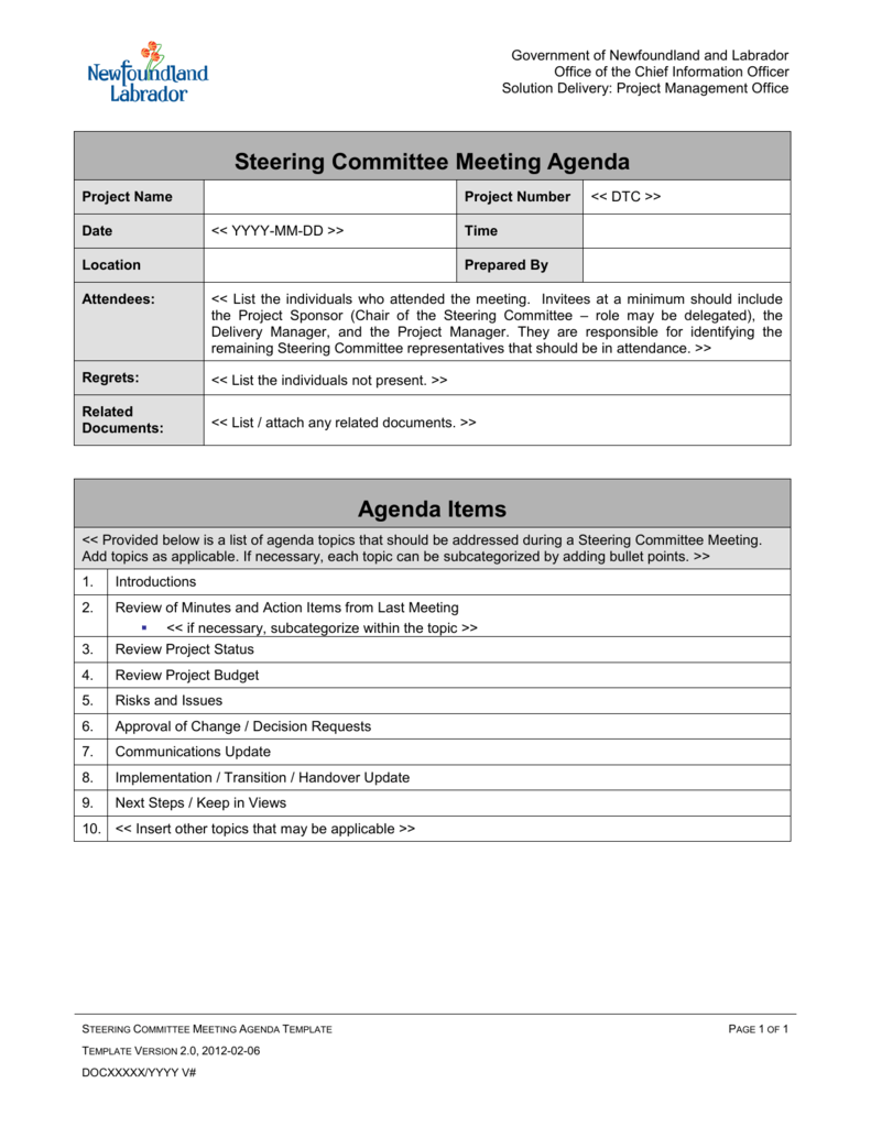 Steering Committee Meeting Agenda - Office of the Chief Information Pertaining To Committee Meeting Agenda Template