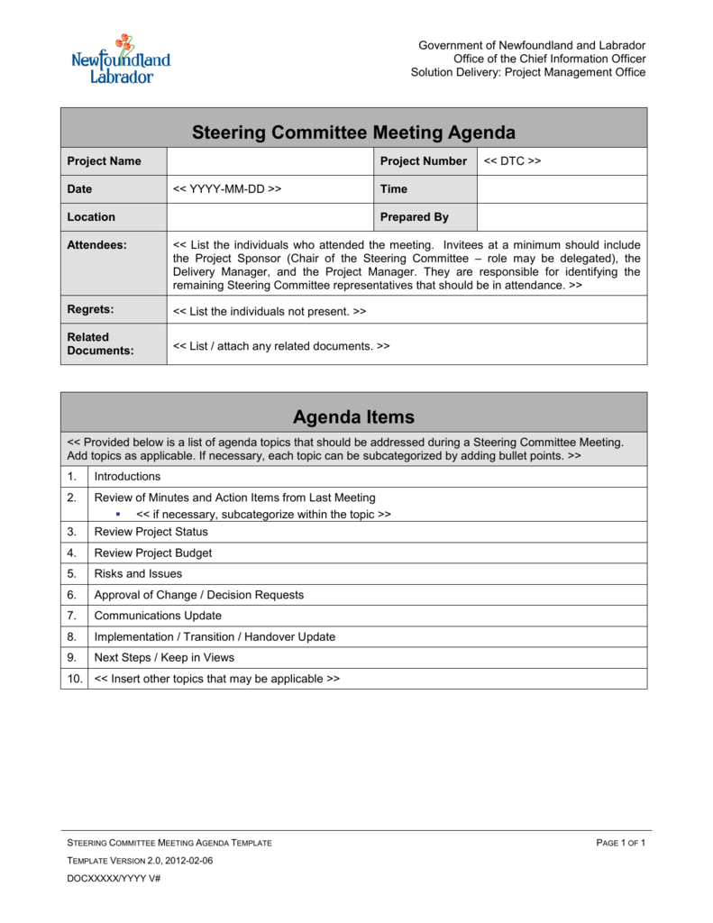 Steering Committee Meeting Agenda - Office of the Chief Information Inside Committee Meeting Agenda Template