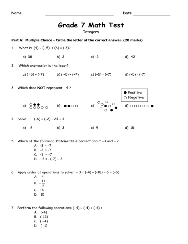 7 grade math questions