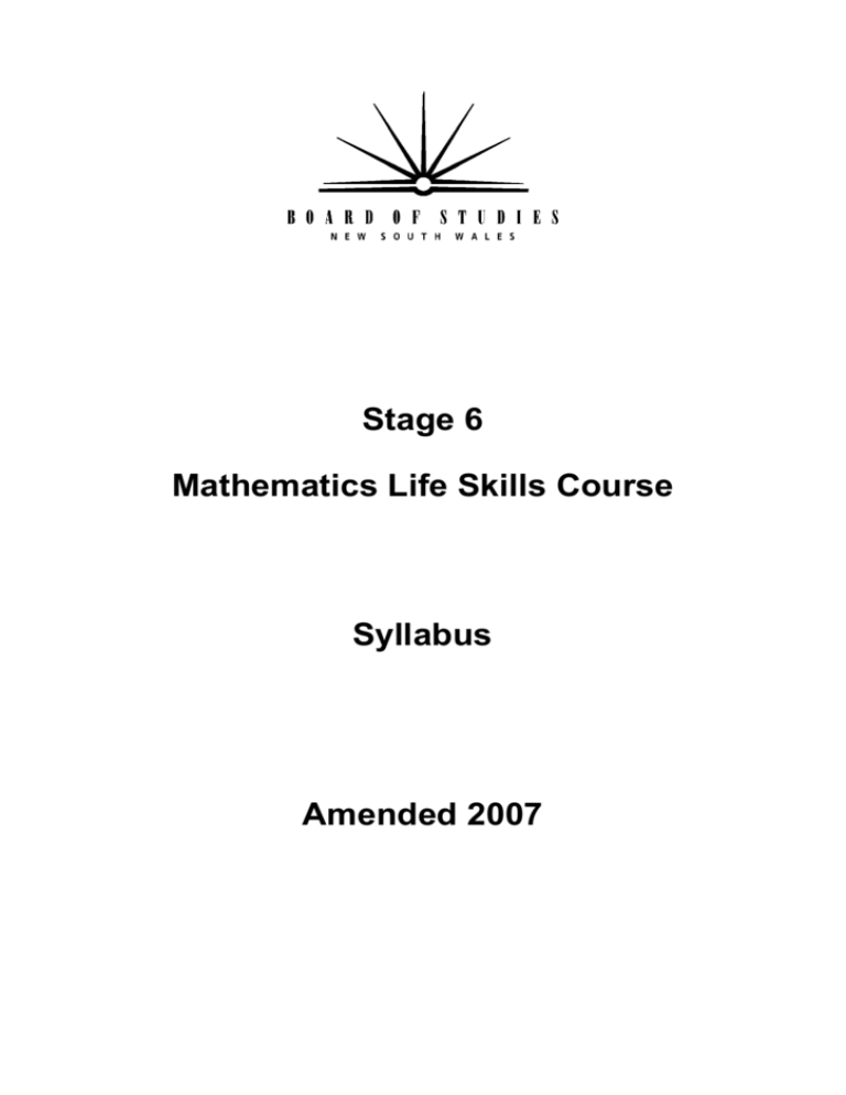 Stage 6 Mathematics Life Skills Syllabus