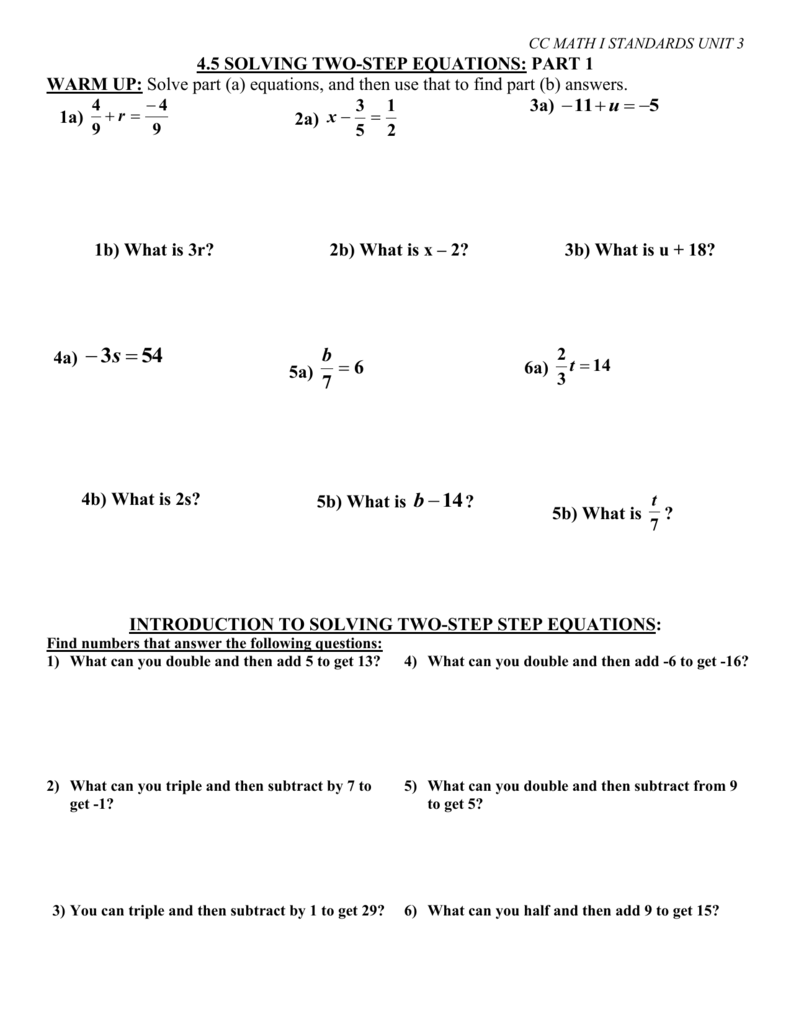 22.22 solving two-step equations Within Solve Two Step Equations Worksheet