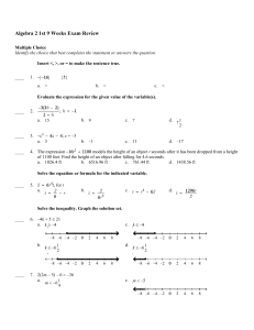 Algebra 2 1st 9 Weeks Exam Review