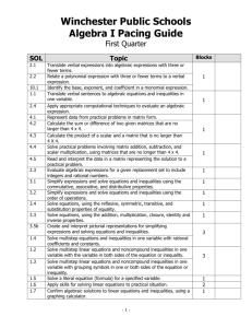 Algebra I Pacing Guide