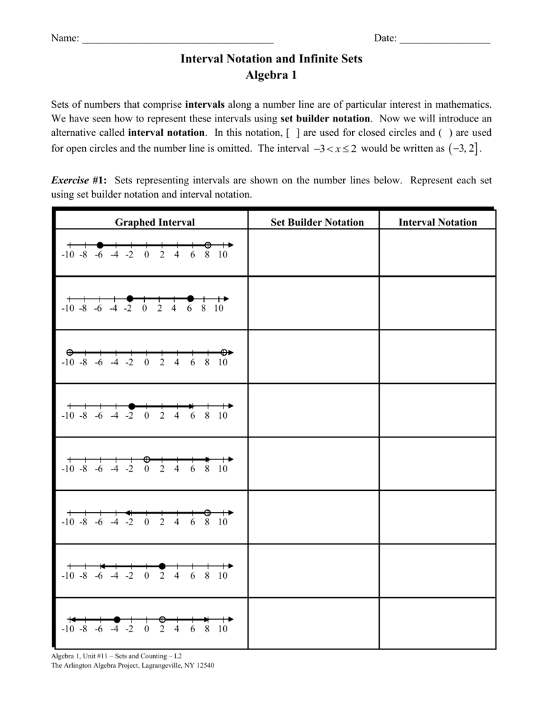 L22.Interval Notation and Infinite Sets Inside Set Builder Notation Worksheet