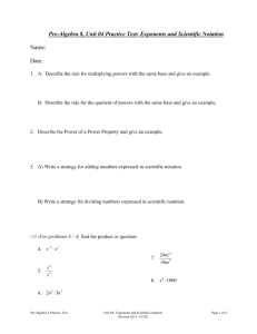 Pre-Algebra 8, Unit 04 Practice Test: Exponents and Scientific