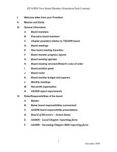 New Board Member Orientation topics and Packet Contents: