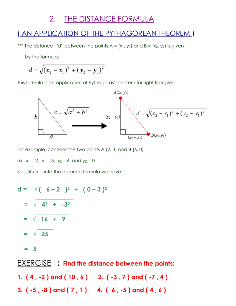 The Distance D Between The Points A X1 Y1 And B X2 Y2