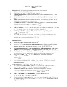 Math 2511 – Calc III Practice Exam 1