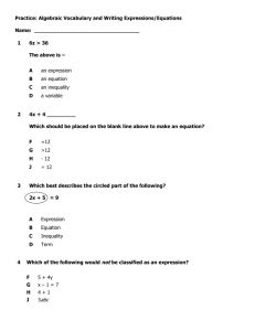 Unit Test: Algebraic Vocabulary and Writing Expressions/Equations