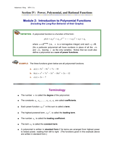 Module 2: Intro to Polynomial Functions