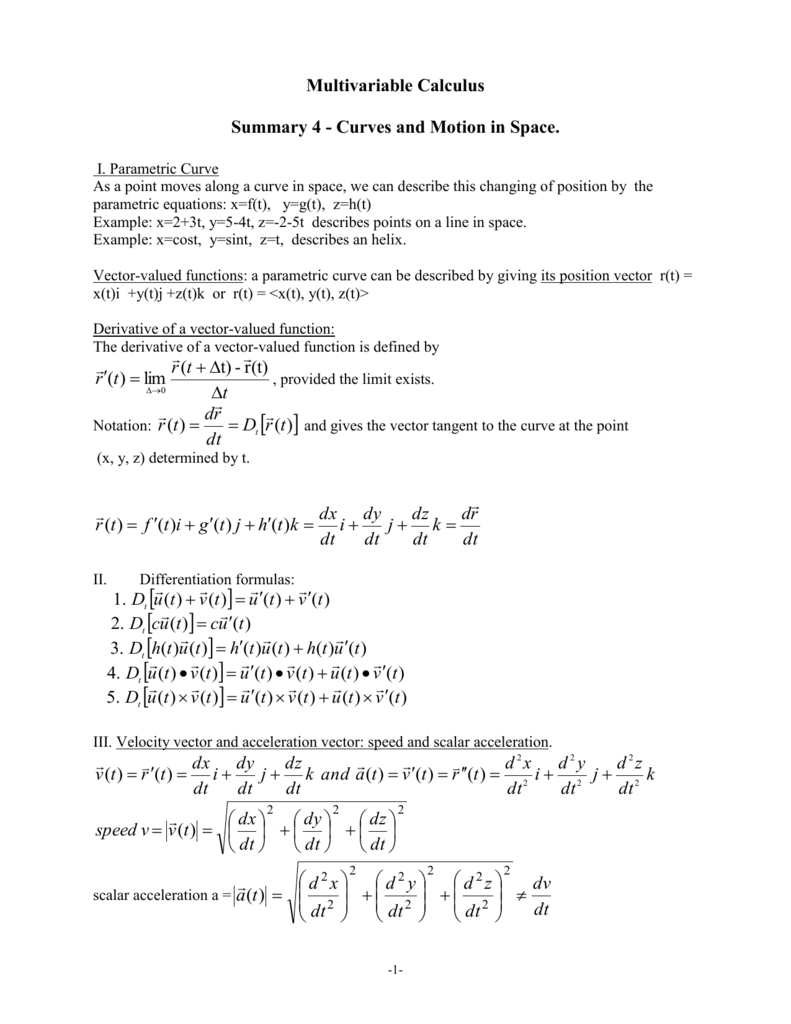 Curves And Motion In Space