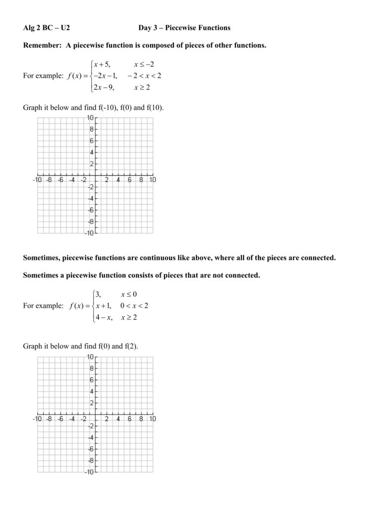 Piecewise Functions and Greatest Integer Function With Graphing Piecewise Functions Worksheet