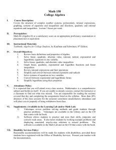 Math 158: College Algebra - Tidewater Community College