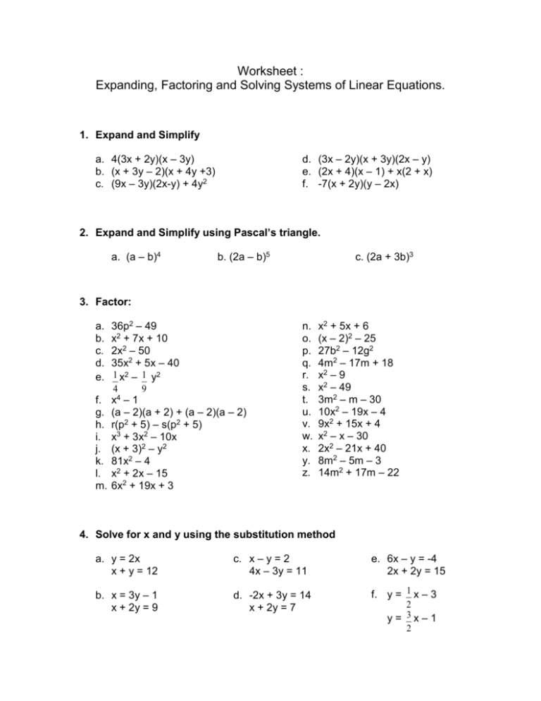 Expanding Factoring And Solving Sles Math173df