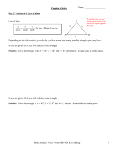 Notes 17: Section 6-2 Law of Cosines and Heron`s Area Formula