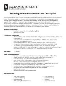 Returning Orientation Leader Job Description Each summer, 8,000