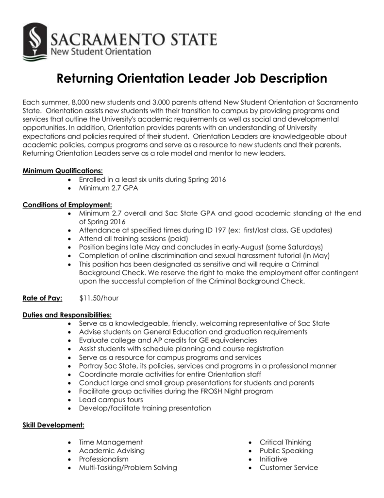 Employee orientation job description