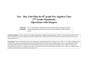 Four – Day Unit Plan for 8th grade Pre