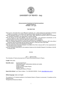 art. 2 –admission requirements - Università degli Studi di Trento