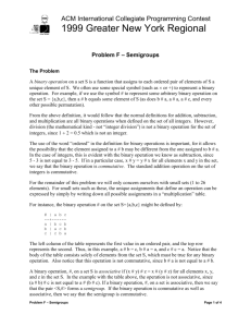Problem F – Semigroups - ACM Regional Collegiate Programming