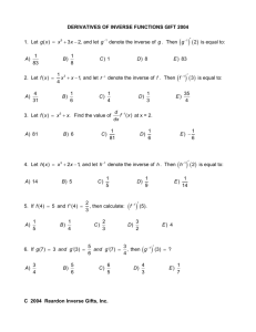 DERIVATIVES OF INVERSE FUNCTIONS GIFT 2004