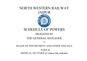 NORTH WESTERN RAILWAY JAIPUR SCHEDULE OF POWERS