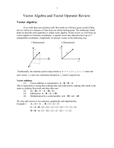 Vector Algebra and Vector Operator Review: