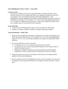 Units Multiplication Closure Activity – Lesson Plan