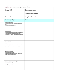 Fig 1: NQT induction: lesson observation planning sheet