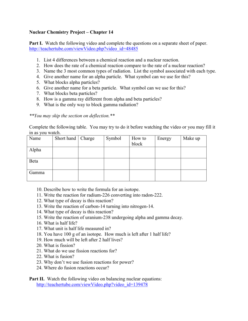 Nuclear Chemistry Video Notes