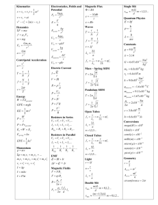 Physics Equation Sheet