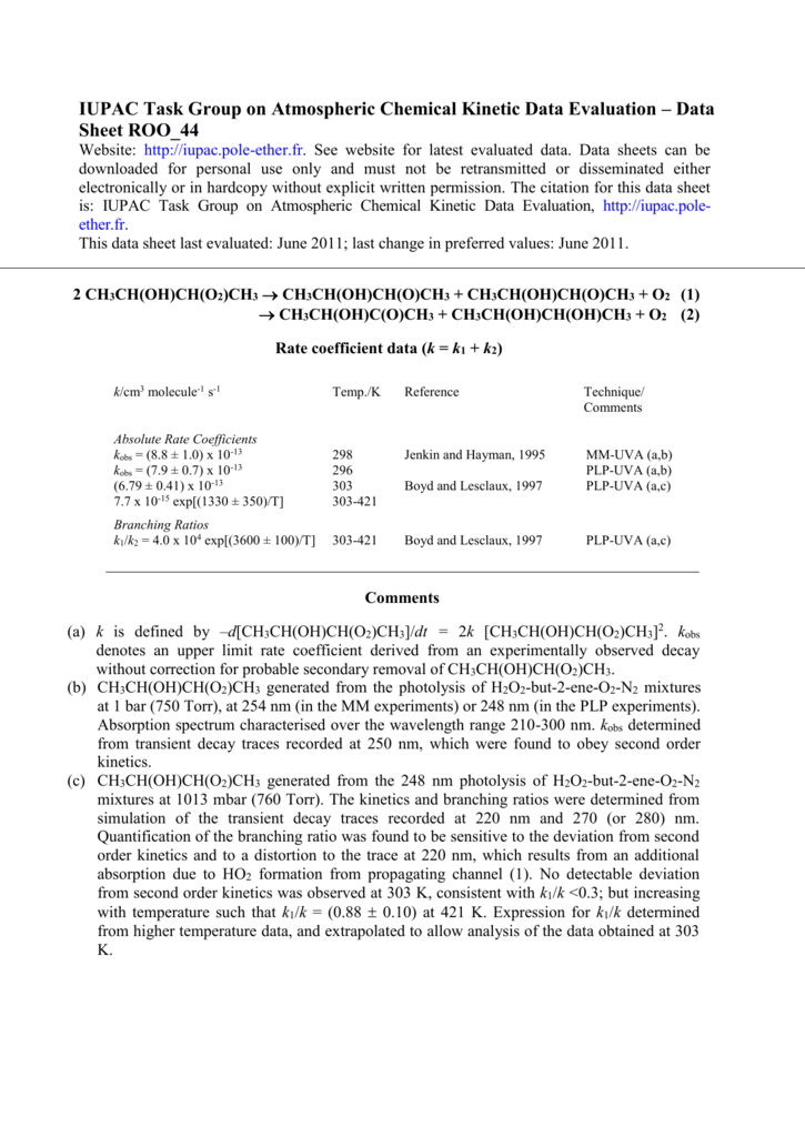 Data Sheet Roo 44 Iupac Task Group On Atmospheric Chemical