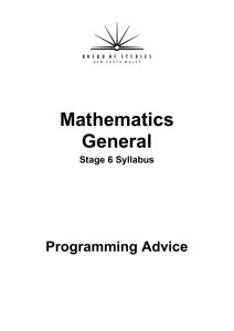 Mathematics General Stage 6 Syllabus Programming Advice