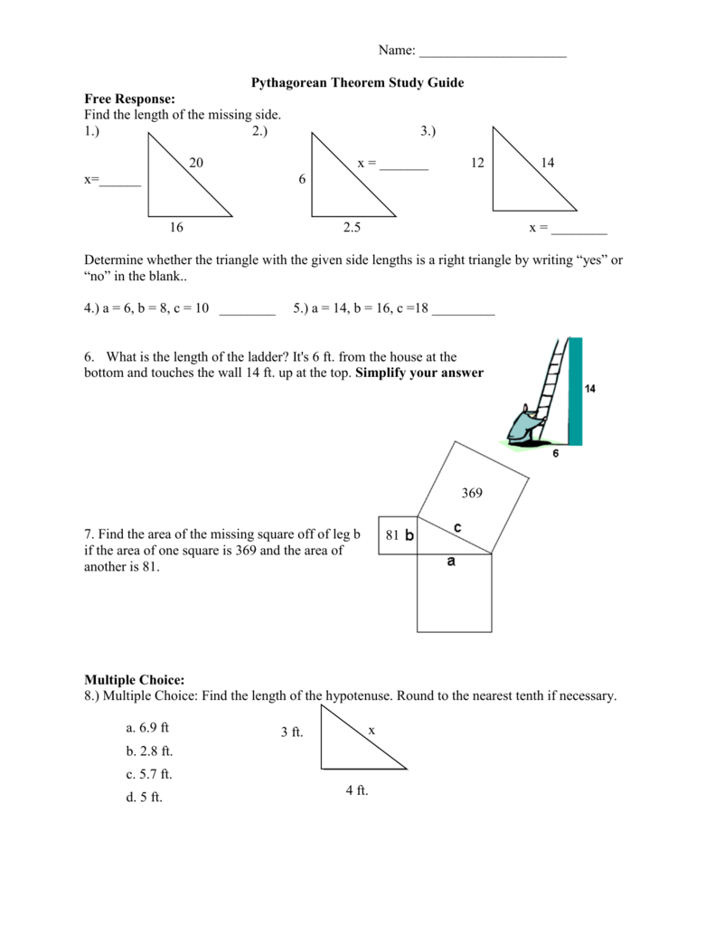 Pythagorean Theorem Quiz In Pythagorean Theorem Worksheet With Answers