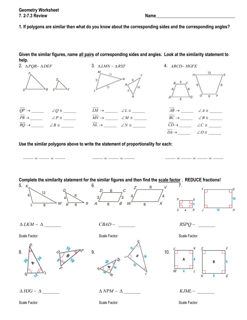 Geometry Worksheet Throughout Similar Figures Worksheet Answer Key